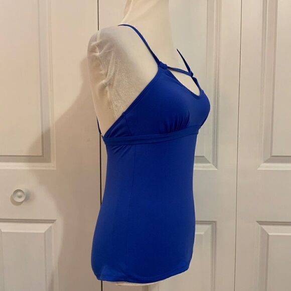 Athleta Colbalt Blue Keyhole Tankini Swim Top Shelf Bra XS - Picture 8 of 11